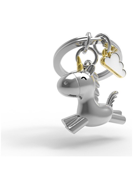 3D Uçan Unicorn Anahtarlık Gümüş MTM119-01