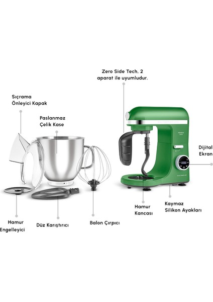 2000W Yüksek Güçlü ve 7 Litrelik Büyük Hazneli Dijital Ekranlı Çırpma, Karıştırma ve Hamur Yoğurma Makinesi & Mutfak Şefi + Hassas Mutfak Tartı fiyatları