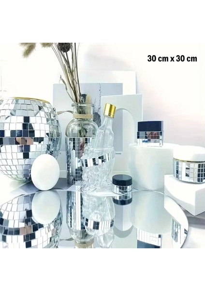 Kare Silver Cam Mozaik Fayans Çıkartmaları El Işi Kare Cam Fayans Kendinden Yapışkanlı Aynalı Dekor Panel 30X30 cm (5324) modelleri