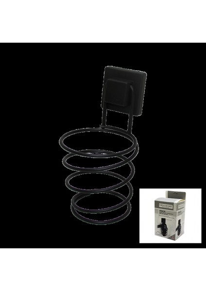 Siyah - Metal Fönlük Fön Makine Askısı Kare Macun YAPIŞKANLI10X11X15CM (5324)