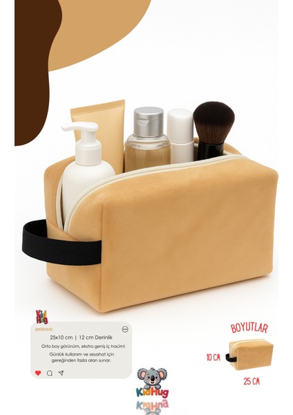 Peluş Yumuşacık Makyaj Çantası 25 cm Kadın Organizer Premuim Kumaş [ 5 Farklı Renk Seçeneği ]
