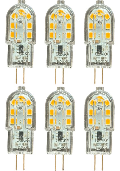 (6 adet) OSAKA 3W Sarı Işık (3000K) G4 Duylu LED Kapsül Ampul