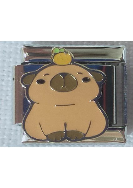 Kapibara Figürlü Paslanmaz Çelik Italyan Bileklik Charm – Gümüş Renk Ayna Parlak Yüzey