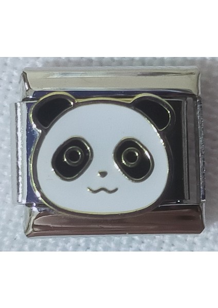 Panda Figürlü Paslanmaz Çelik Italyan Bileklik Charm – Gümüş Renk, Ayna Parlak Yüzey