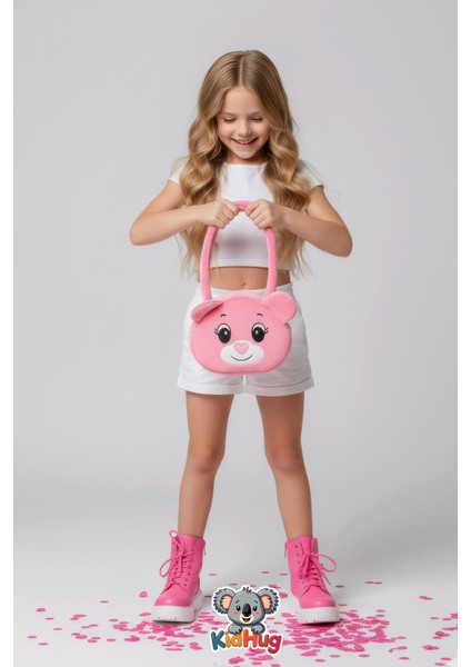 Omuz Çantası Ayıcık Yüz Nakışlı Peluş Yumuşacık Pembe/bej/kahverengi Seçenekleriyle