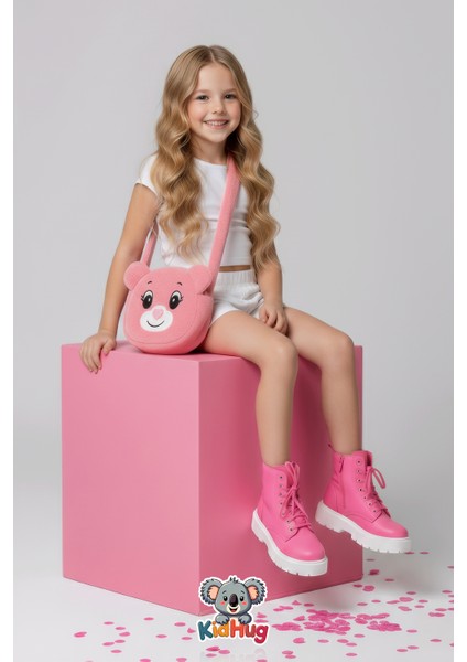 Omuz Çantası Ayıcık Yüz Nakışlı Peluş Yumuşacık Pembe/bej/kahverengi Seçenekleriyle modelleri