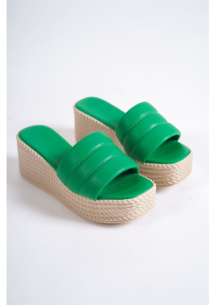 Reına Dolgu Topuklu Ortopedik Taban Hasır Görünümlü Kadın Terlik Ckt - Yeşil modelleri