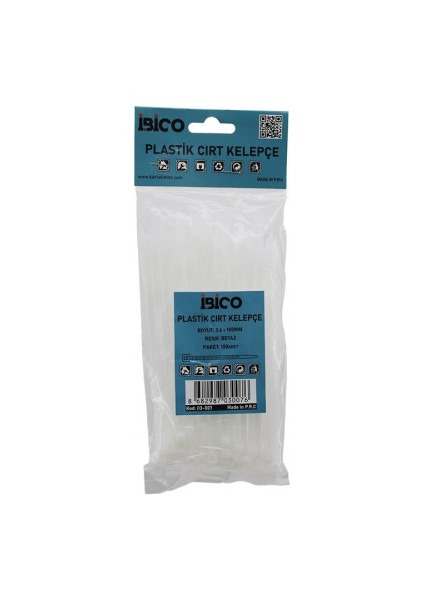 Beyaz 3.6X150MM Plastik Cırt Kelepçe 100PCS (5324)