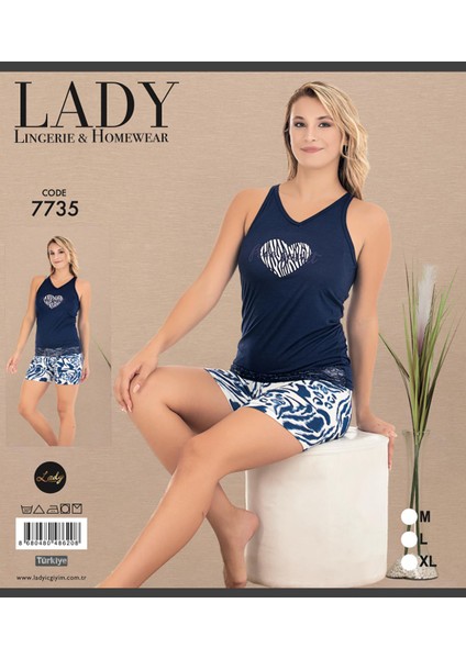 Lady Desenli Şort Baskılı Sıfır Kollu Şortlu Pijama Takımı