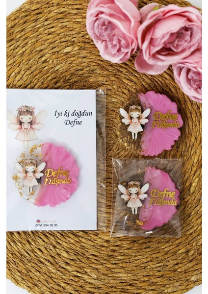 Pembe Kanatlı Kanatlı Peri Kız Figürlü Kişiye Özel Kız Çocuk Doğum Günü Epoksi Magnet 20ADET indirimleri