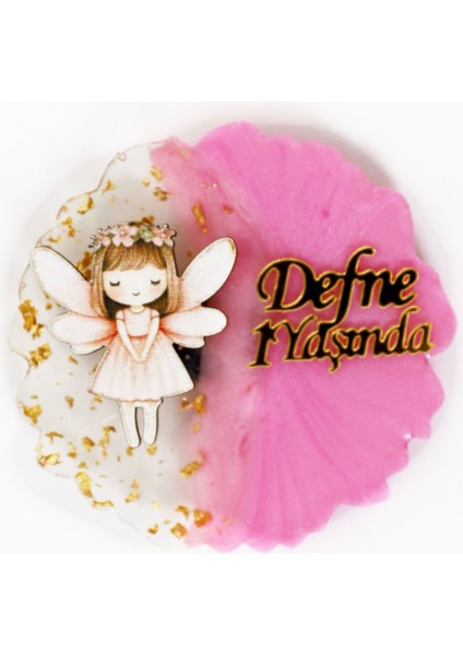 Pembe Kanatlı Kanatlı Peri Kız Figürlü Kişiye Özel Kız Çocuk Doğum Günü Epoksi Magnet 20ADET