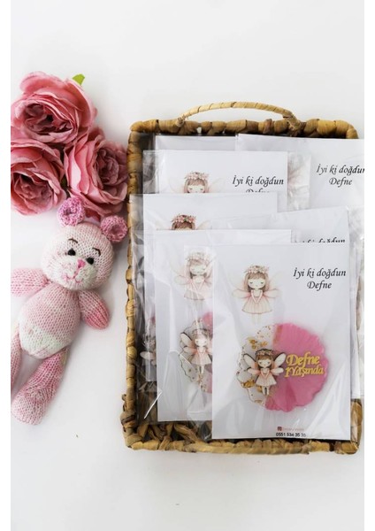 Pembe Kanatlı Kanatlı Peri Kız Figürlü Kişiye Özel Kız Çocuk Doğum Günü Epoksi Magnet 20ADET