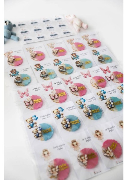 Pembe Kanatlı Kanatlı Peri Kız Figürlü Kişiye Özel Kız Çocuk Doğum Günü Epoksi Magnet 20ADET