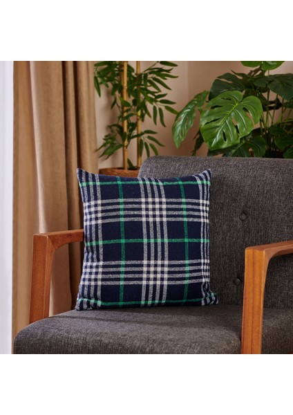 Ekose Desenli Kırlent - Lacivert - 40X40 cm