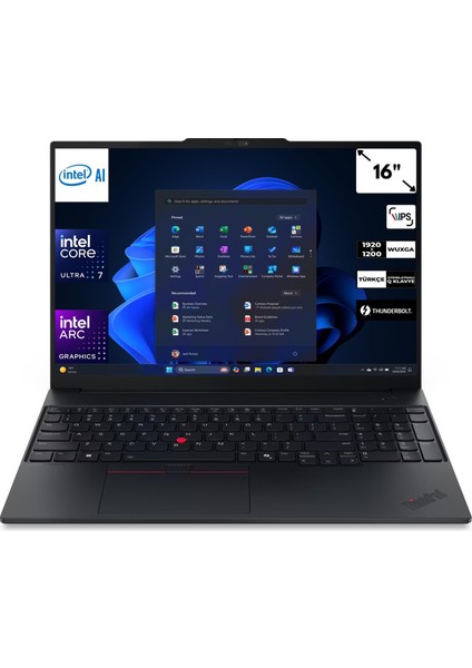 Thinkpad E16 Gen 3 Ultra 7 255H Windows 11 Pro SSD Arc 140T 16" Wuxga Taşınabilir Bilgisayar 21SR006RTXCB