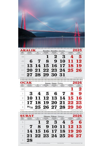 2026 Yılı Gemici Takvimi-Boğaz Köprüsü ve Gökyüzü