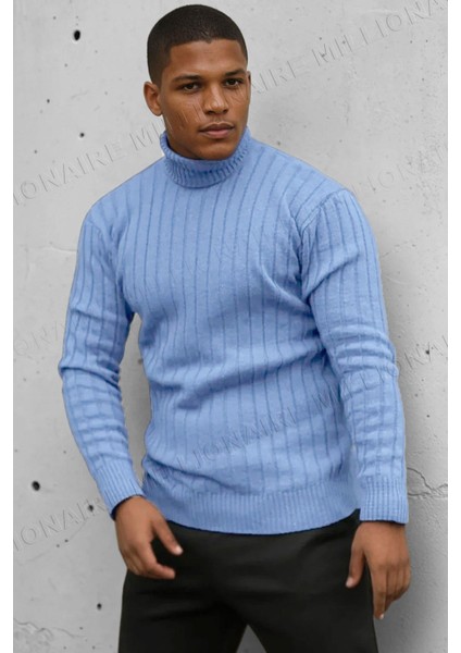 Erkek Açık Mavi Boğazlı Balıkçı Yaka Kışlık Triko Kazak fiyatları