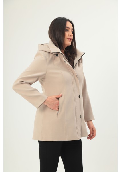 Kapüşonlu Cepli Kaşe Kaban Çıtçıtlı Büyük Beden modelleri