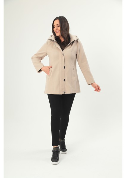 Kapüşonlu Cepli Kaşe Kaban Çıtçıtlı Büyük Beden fırsatları