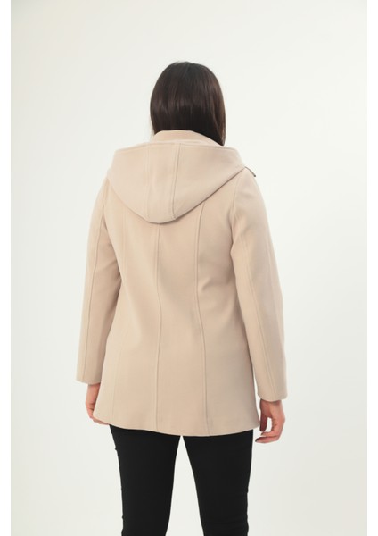 Kapüşonlu Cepli Kaşe Kaban Çıtçıtlı Büyük Beden indirimleri