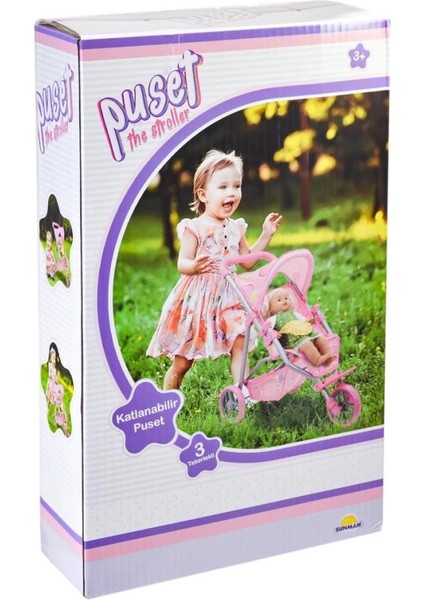 Bfs Nessiworld 9326C Çilek Desenli, 3 Tekerlekli ve Tenteli Oyuncak Puset -Sunman