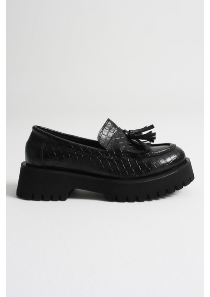 Anim Kadın Günlük Siyah Kroko Baskılı Loafer Ayakkabı fiyatları