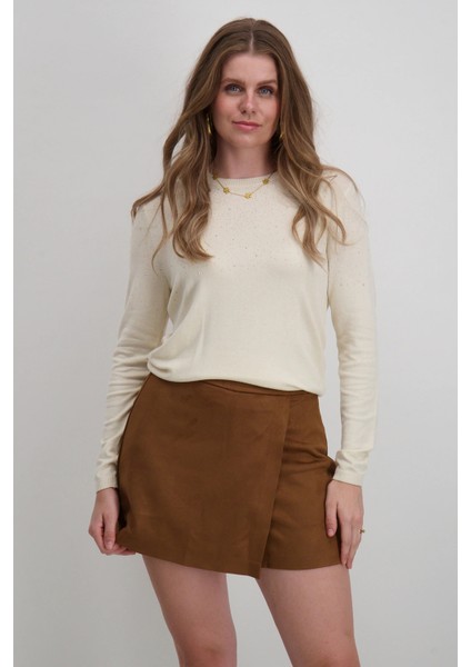 Kadın Onlanabella Taş Detaylı Bisiklet Yaka Kazak 15355228 Ekru