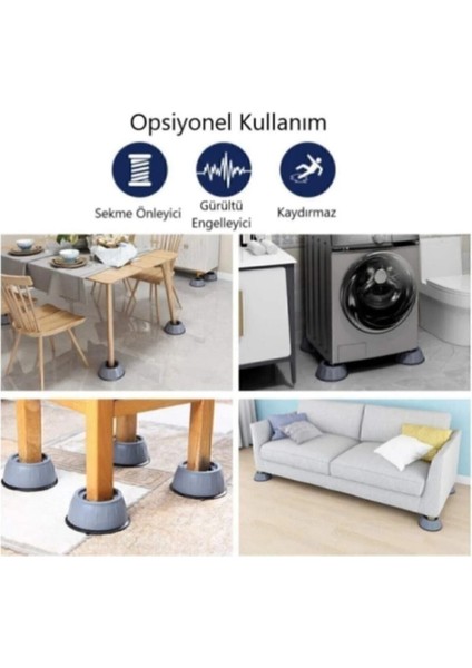 Gürültü Engelleyici ve Kaymaz Titreşim Önleyici Kauçuk Ayak Pedleri Çamaşır Makinesi Stoper 4'lü Set