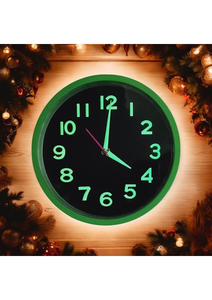 Fosforlu Kabartma Rakam Yeşil Siyah Küçük Duvar Saati Çap 22 cm modelleri