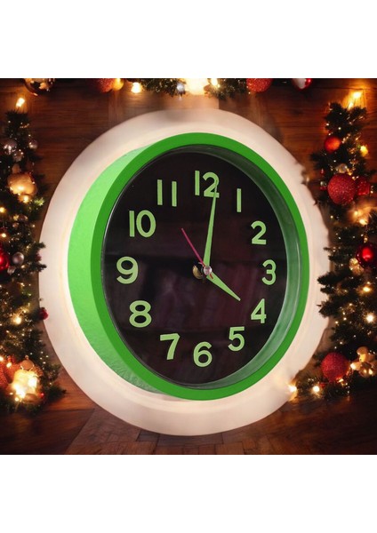 Fosforlu Kabartma Rakam Yeşil Siyah Küçük Duvar Saati Çap 22 cm fırsatları