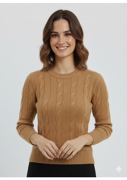 Kadın Saç Örgü Desenli Fit Bisiklet Yaka Yumuşak Triko Kazak" fiyatları