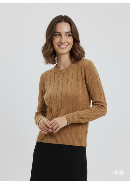 Kadın Saç Örgü Desenli Fit Bisiklet Yaka Yumuşak Triko Kazak" fırsatları