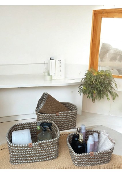 3'lü Hasır Görünümlü Düzenleyici Sepet - Leke Tutmaz - Kahverengi fiyatları