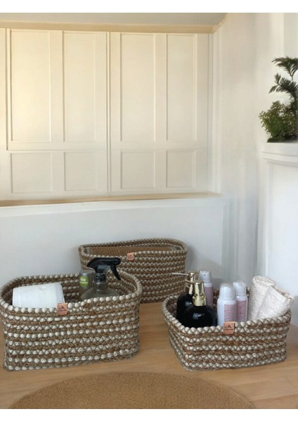 3'lü Hasır Görünümlü Düzenleyici Sepet - Leke Tutmaz - Kahverengi modelleri