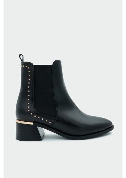 Rachel Siyah Troklu Hakiki Deri Bot