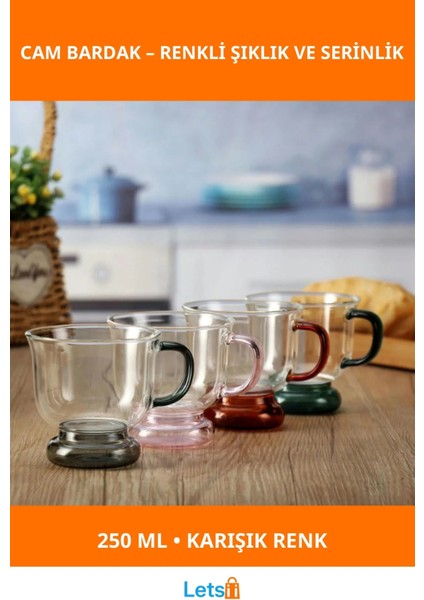 250 ml Renkli Cam Bardak Estetik ve Fonksiyonel
