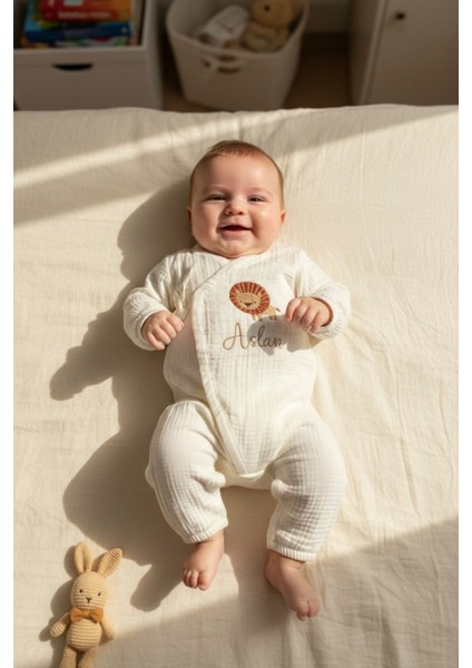 Aslan Nakış Isme Özel 6'lı Müslin Yenidoğan Set %100 Pamuk Tulum Battaniye Puset Örtü Yastık Eldivn fiyatları