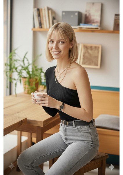 Kadın Siyah Tek Omuz Kol Açık Üst Kalite Dokuma Uzun Kollu Fitilli Bluz Body fırsatları