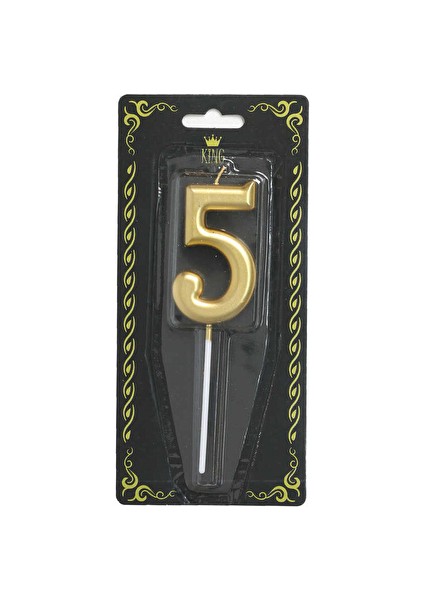 3 Adet Rakam Mum 5 Numara Altın