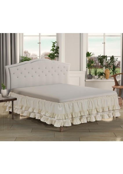 Gelin Keten Fırfırlı Baza Eteği Baza Fırfırı Çift Kişilik