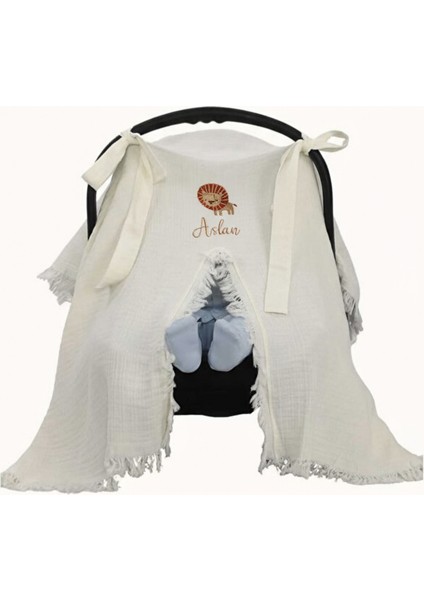 Aslan Nakış Isme Özel 6'lı Müslin Yenidoğan Set %100 Pamuk Tulum Battaniye Puset Örtü Yastık Eldivn