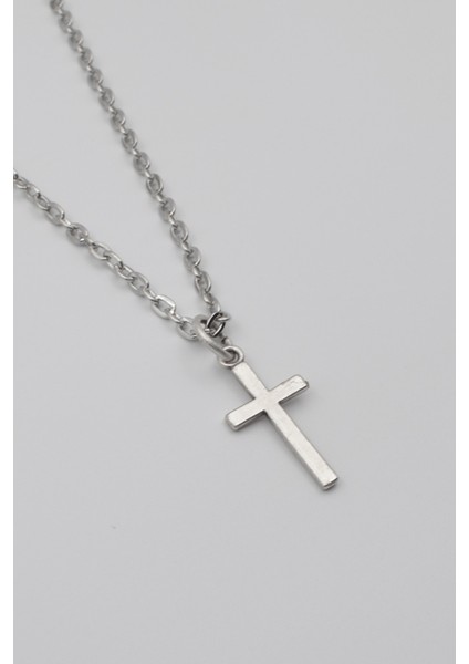 Minimalist Haç Kolye - Düz Ezme Ithal Zincirli Unisex Gümüş Kaplama - 60 cm fiyatları