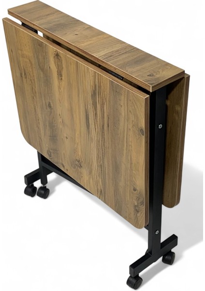 Demaz Serisi 1.sınıf 70x110 Hazar Desen Açılabilir Katlanabilir Tekerlekli Masa Yemek Masası Siyah Metal Ayak