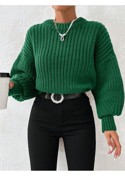 Kadın Kalın Örgü Balon Kol Triko Kazak