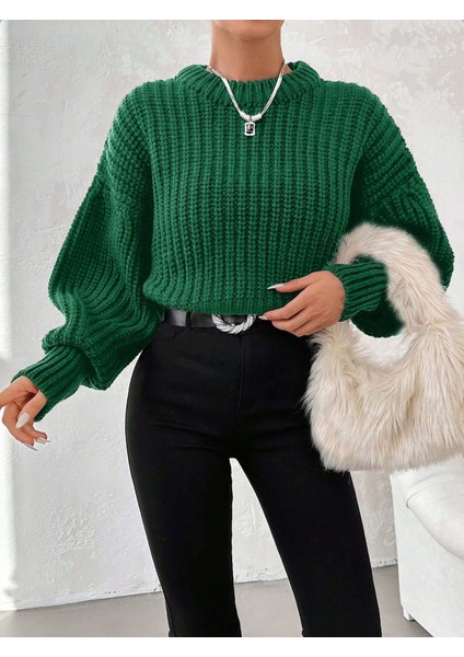 Kadın Kalın Örgü Balon Kol Triko Kazak fırsatları