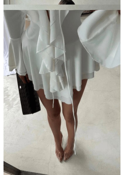 Kadın Dalgıç Kumaş Fırfırlı Elbise fiyatları