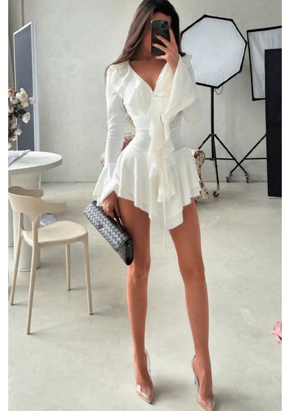 Kadın Dalgıç Kumaş Fırfırlı Elbise modelleri