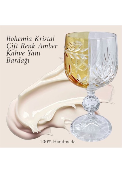 El Yapımı Kristal Bohemia Sarı Çift Renk Dekoratif Sunumluk Ayaklı Kadeh Kahve Yanı Su Bardağı modelleri