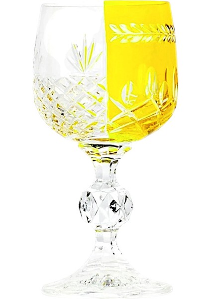 El Yapımı Kristal Bohemia Sarı Çift Renk Dekoratif Sunumluk Ayaklı Kadeh Kahve Yanı Su Bardağı fırsatları