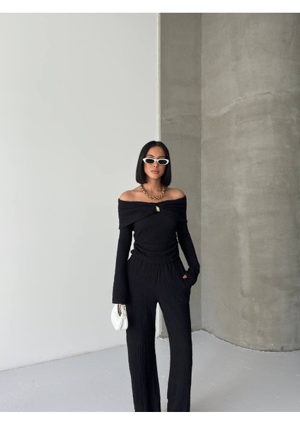 Madonna Yaka Önü Broşlu Bürümcük Takım